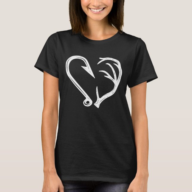 Camiseta Hook Antler Heart Love Pescar Peixes Caçadores Vea (Frente)