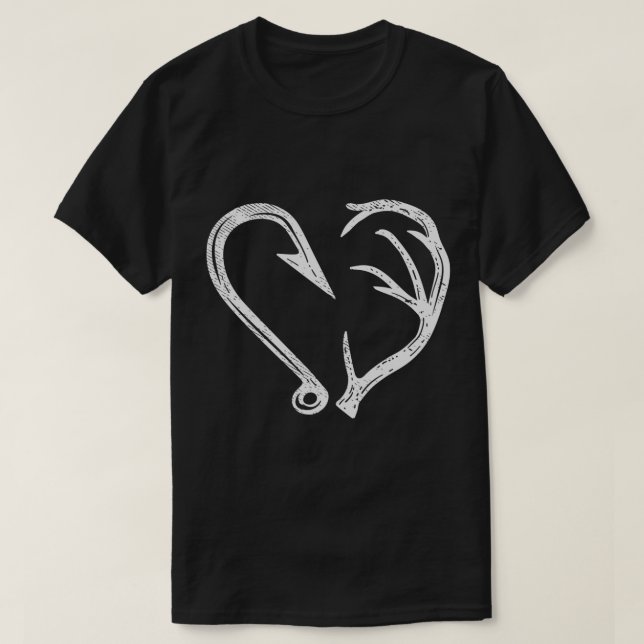 Camiseta Hook Antler Heart Love Pescar Peixes Caçadores Vea (Frente do Design)