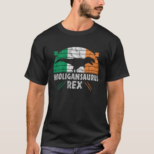 Camiseta Hooligan Dinosaur   St Patricks Day Irish Flag (Frente)