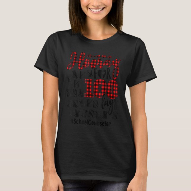 Camiseta Hooray for 100 Days Buffalo Plaid School Counselor (Frente)