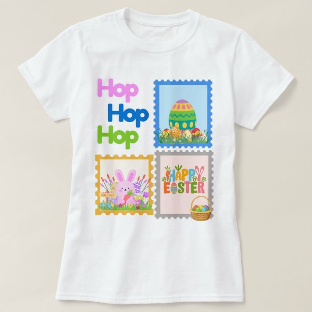 Camiseta Hop Hop Hop Cute Easter Collage T Shirt (Frente do Design)