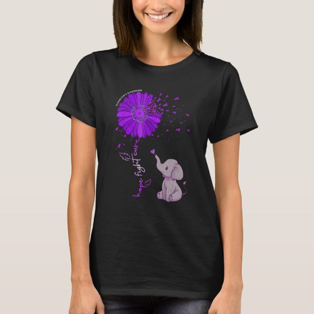 Camiseta Hope Fight Cure Alzheimer's Awareness Purple Flowe (Frente)