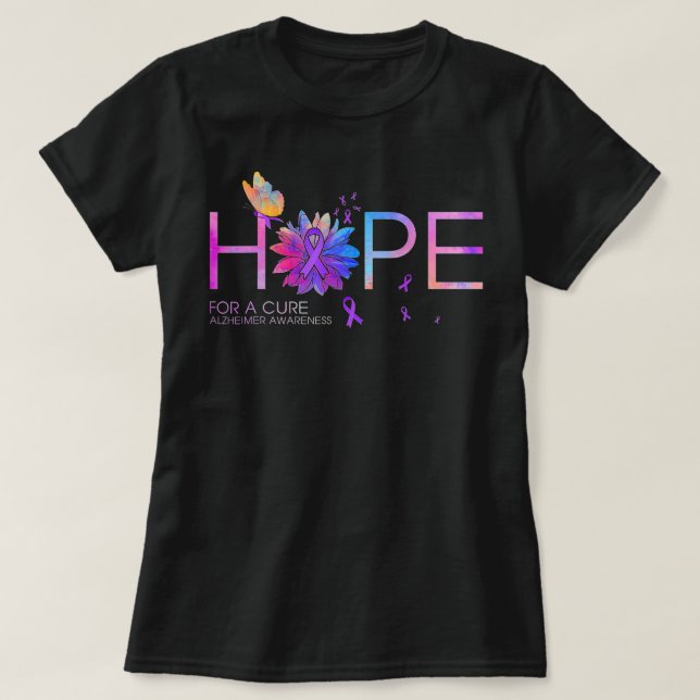 Camiseta Hope For A Cure Alzheimer Awareness Flower Butterf (Frente do Design)