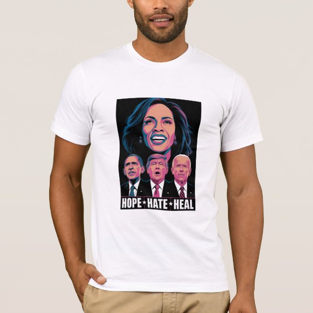 Camiseta Hope Hate Heal Rise Kamala 2024 (Frente)