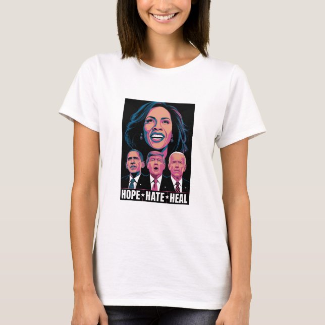 Camiseta Hope Hate Heal Rise Kamala 2024 (Frente)