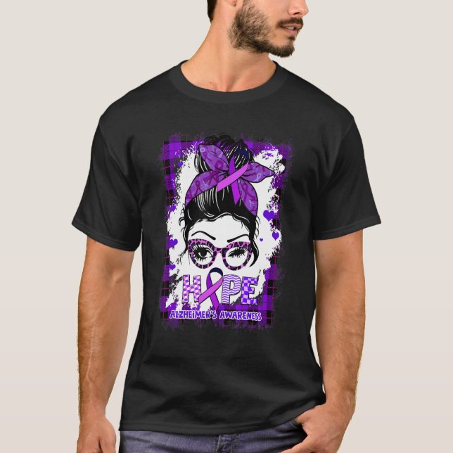Camiseta Hope Leopard Messy Bun Purple Ribbon Alzheimer A (Frente)
