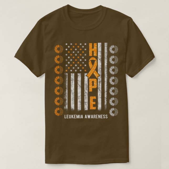 Camiseta Hope Leukemia Awareness American Flag Sunflower Pr (Frente do Design)