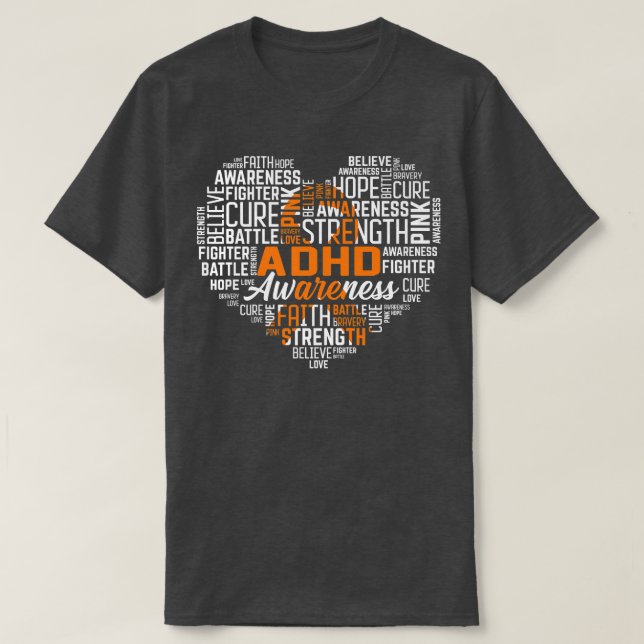 Camiseta Hope Love Cure ADHD Awareness Warrior Orange Ribbo (Frente do Design)