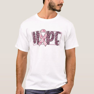 Camiseta Hope Pink Ribbon Leopard Imprima o Cancer da Mama
