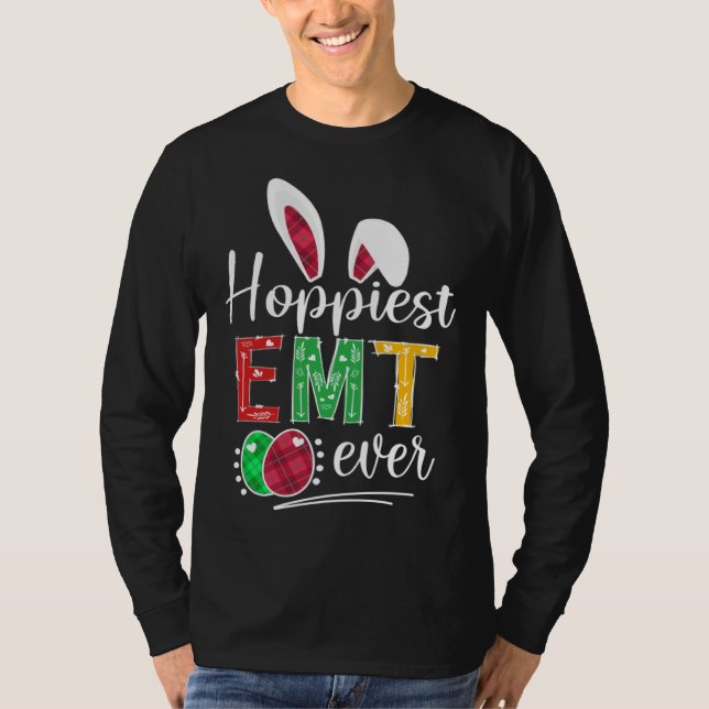Camiseta Hoppiest EMT Ever Bunny Ears Buffalo Plaid Easter (Frente)
