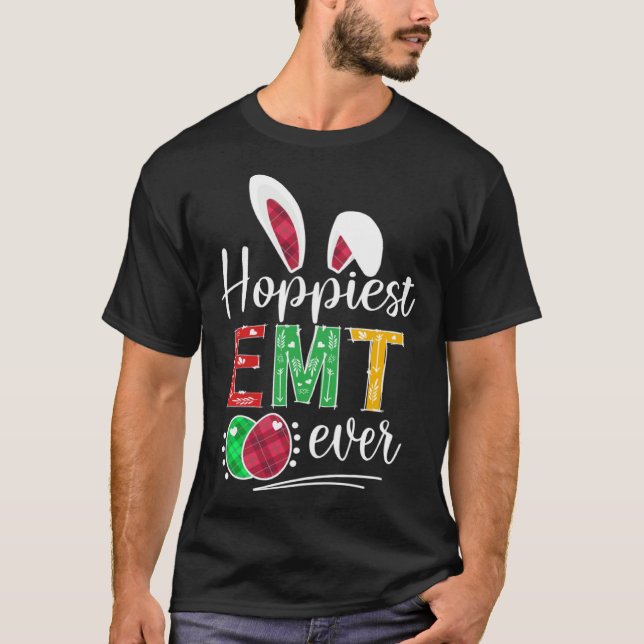 Camiseta Hoppiest EMT Ever Bunny Ears Buffalo Plaid Easter (Frente)
