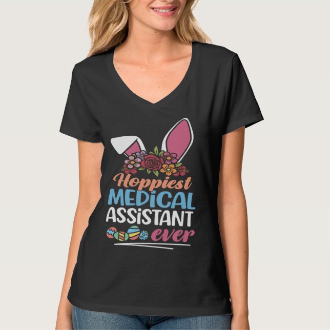 Camiseta Hoppiest Medical Assistant Ever Bunny Ear Red Plai (Frente)