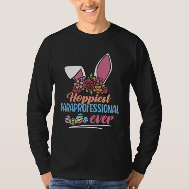 Camiseta Hoppiest Paraprofessional Ever Bunny Ear Red Plaid (Frente)