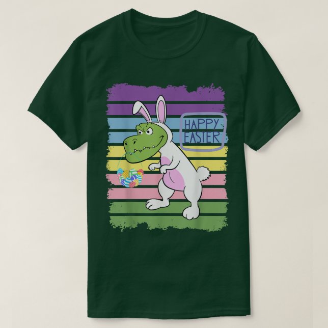 Camiseta Hopping Dinossaur Bunny Hunting Eggs Happy Eastraw (Frente do Design)