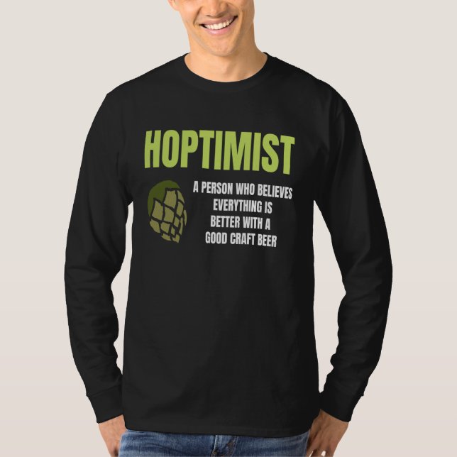 Camiseta Hoptimist Graphic Green Hop Humour Craft Brew Fun (Frente)