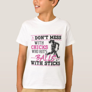 Camiseta Hóquei em Campo Humor Adulto Não Mexa Com Garotas