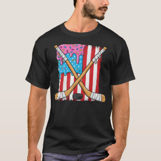 Camiseta Hóquei no Gelo Sorvete Gotejante Meninos Bandeira