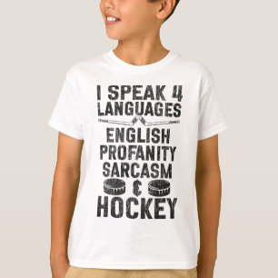 Camiseta Hóquei no Gelo Vintage Falo 4 Idiomas Inglês Pro