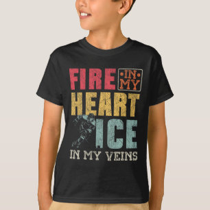 Camiseta Hóquei no Gelo Vintage Fogo no Meu Coração Gelo em