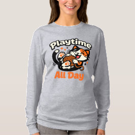 Camiseta Hora de Brincar o Dia Todo – Gato Feliz & Bola de 