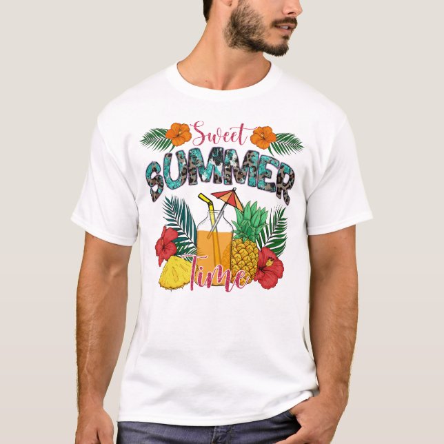 Camiseta Hora de Verão Doce | Frutas Tropicais e Florais (Frente)