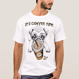 Camiseta Hora do Café com Pug – Cachorro Fofo e Amor por Ca