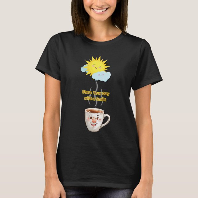 Camiseta Hora do Café – Xícara Sorridente Fofa (Frente)