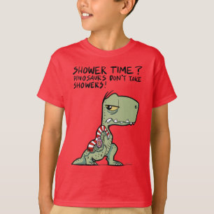 Camiseta Hora do chá? Cartoon T-Rex Dinossauro Verde Engra