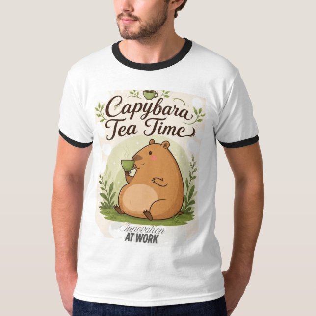 Camiseta Hora do Chá do Capivara | Capivara Fofa Bebendo Ch (Frente)