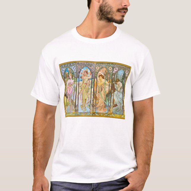 Camiseta Hora do dia, Alphonse Mucha (Frente)