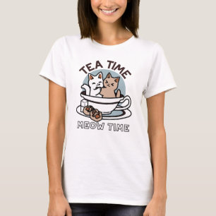 Camiseta Hora do Tea Meow - Design de Gato e Chá