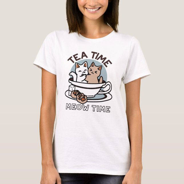 Camiseta Hora do Tea Meow - Design de Gato e Chá (Frente)