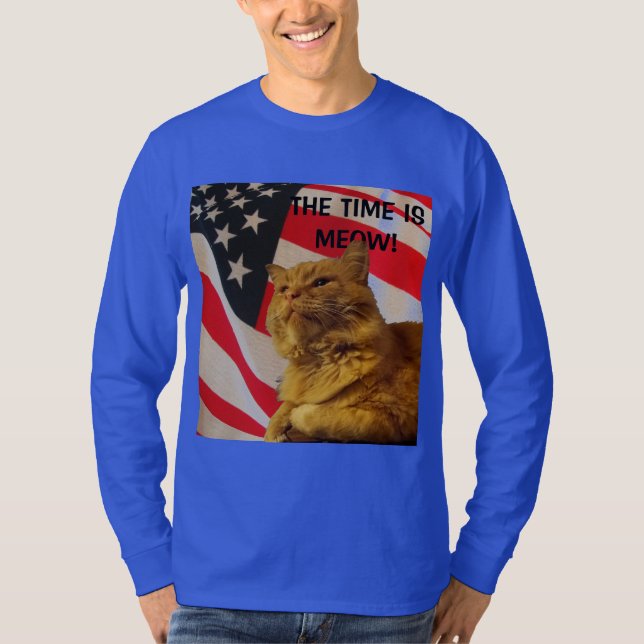 Camiseta Hora é Meow Pumpkin para Presidente Flag (Frente)