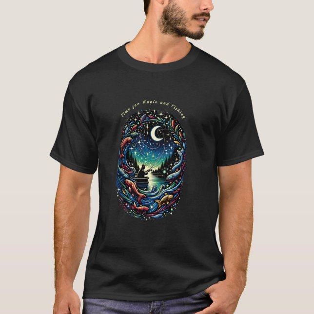 Camiseta Hora para magia e estrelas de pesca lua água (Frente)