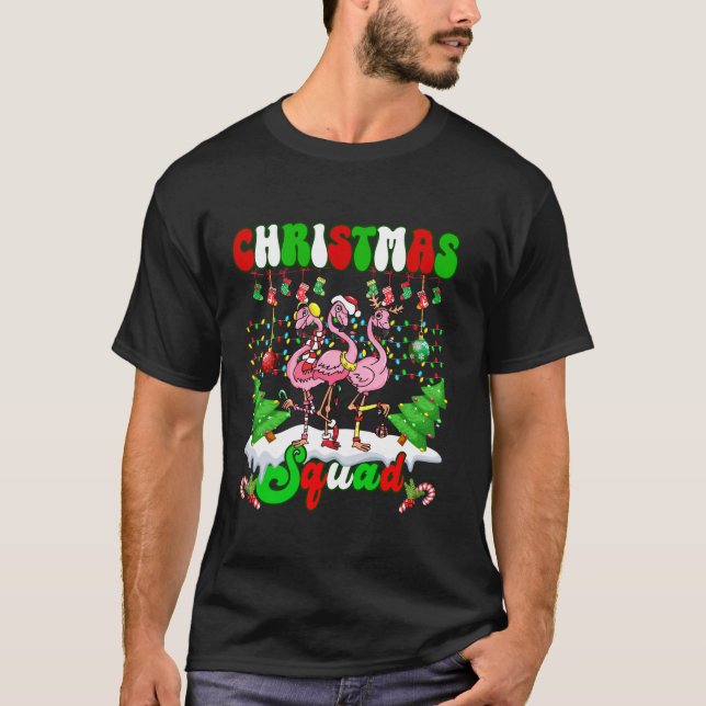 Camiseta Horário de Natal Amor Família Flamingo Xmas Luzes  (Frente)