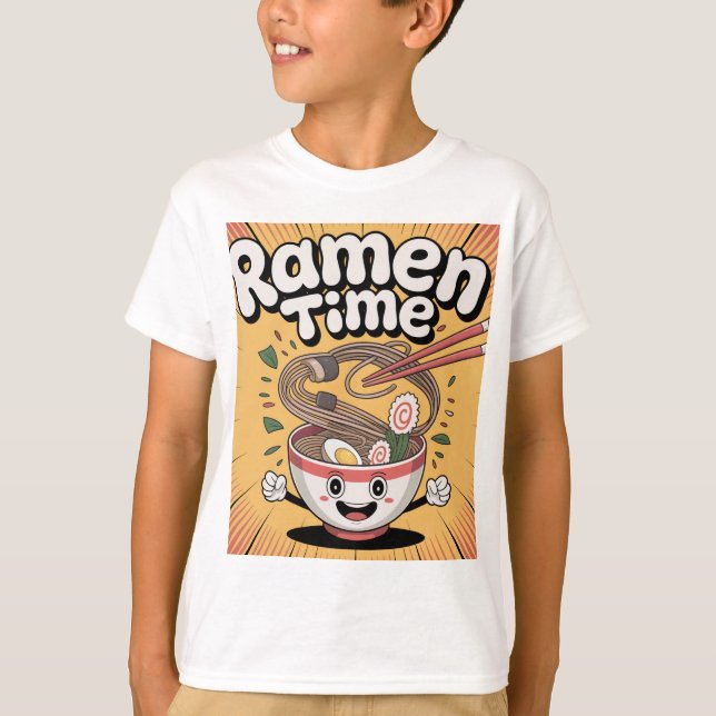 Camiseta Horário de Ramen - Cartoon de Cute (Frente)
