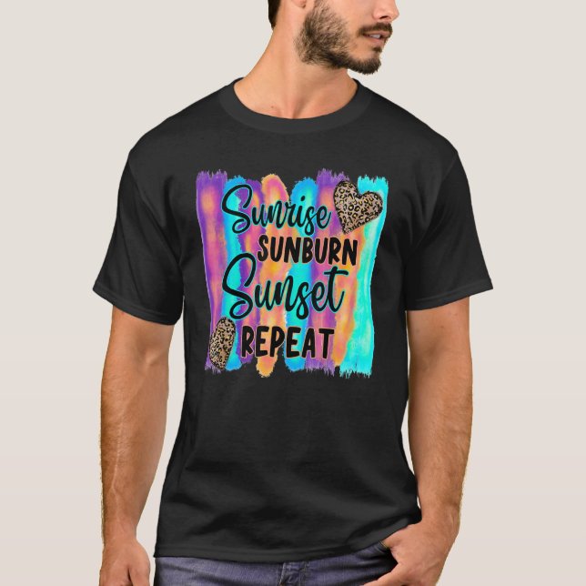 Camiseta Horário de Verão de Leopard Sunrise Sunset Repetir (Frente)