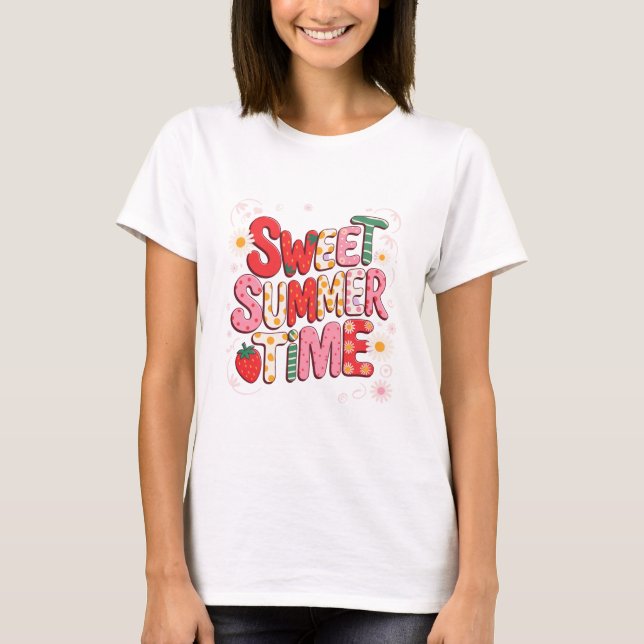 Camiseta Horário de verão doce Coquette Strawberry Retro Be (Frente)