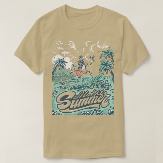Camiseta Horário de Verão Olá Férias de Verão W O Esqueleto (Frente do Design)