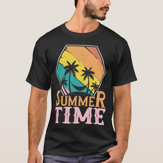 Camiseta Horário de Verão, Praia, Hammock e Palm Trees (Frente)