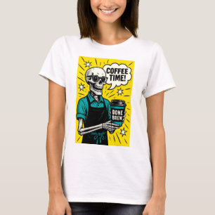 Camiseta Horário do Café do Esqueleto - Arte Clássica de Po