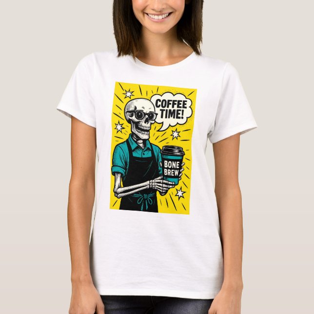 Camiseta Horário do Café do Esqueleto - Arte Clássica de Po (Frente)