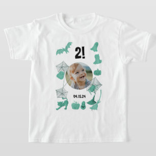 Camiseta Horário Verde do Halloween com foto, idade e anive