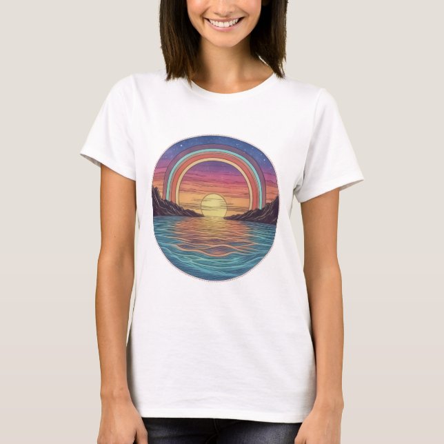 Camiseta Horizons Arco-Íris: Arte Serene Sunset (Frente)