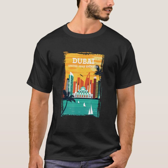 Camiseta Horizonte da Cidade de Dubai Antiga Com Arranha-Cé (Frente)