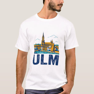 Camiseta Horizonte da Cidade de Ulm Alemanha e Rio Danúbio