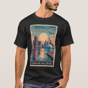 Camiseta Horizonte de Baltimore Maryland Viagem Arte Vintag