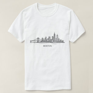 Camiseta Horizonte de Boston Arte em Linhas Detalhadas   Ma