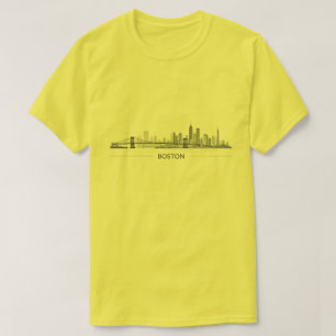 Camiseta Horizonte de Boston Arte em Linhas Detalhadas   Ma