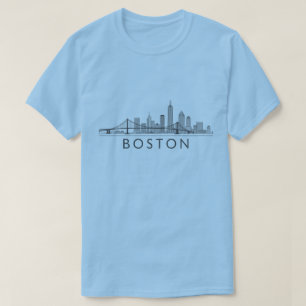 Camiseta Horizonte de Boston Arte em Linhas Detalhadas   Ma